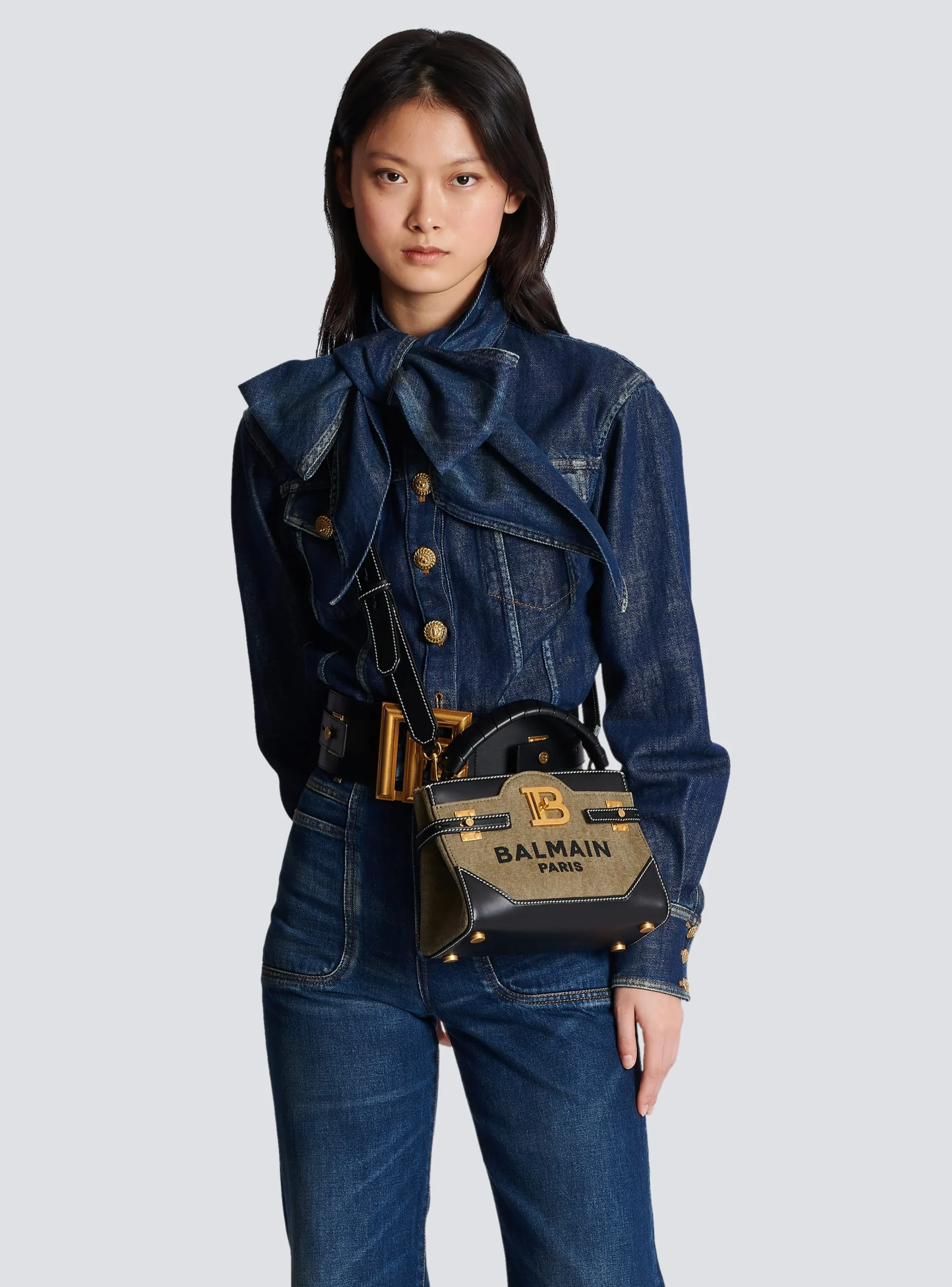 Women Balmain B-Buzz 22 Top-handle Bag In Canvas And Leather