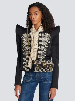 Women Balmain B-Buzz 23 Velvet And Pearl Clutch