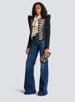 Women Balmain B-Buzz 23 Velvet And Pearl Clutch