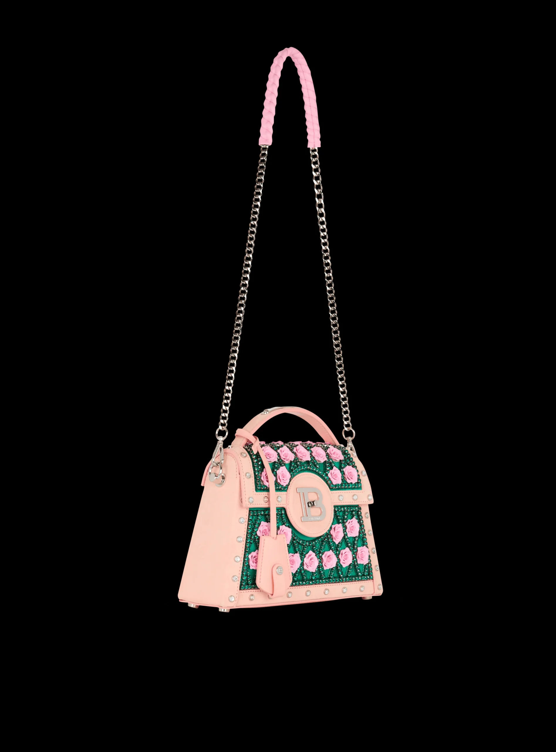 Balmain B-Buzz Dynasty Bag Embroidered With Grid And Roses