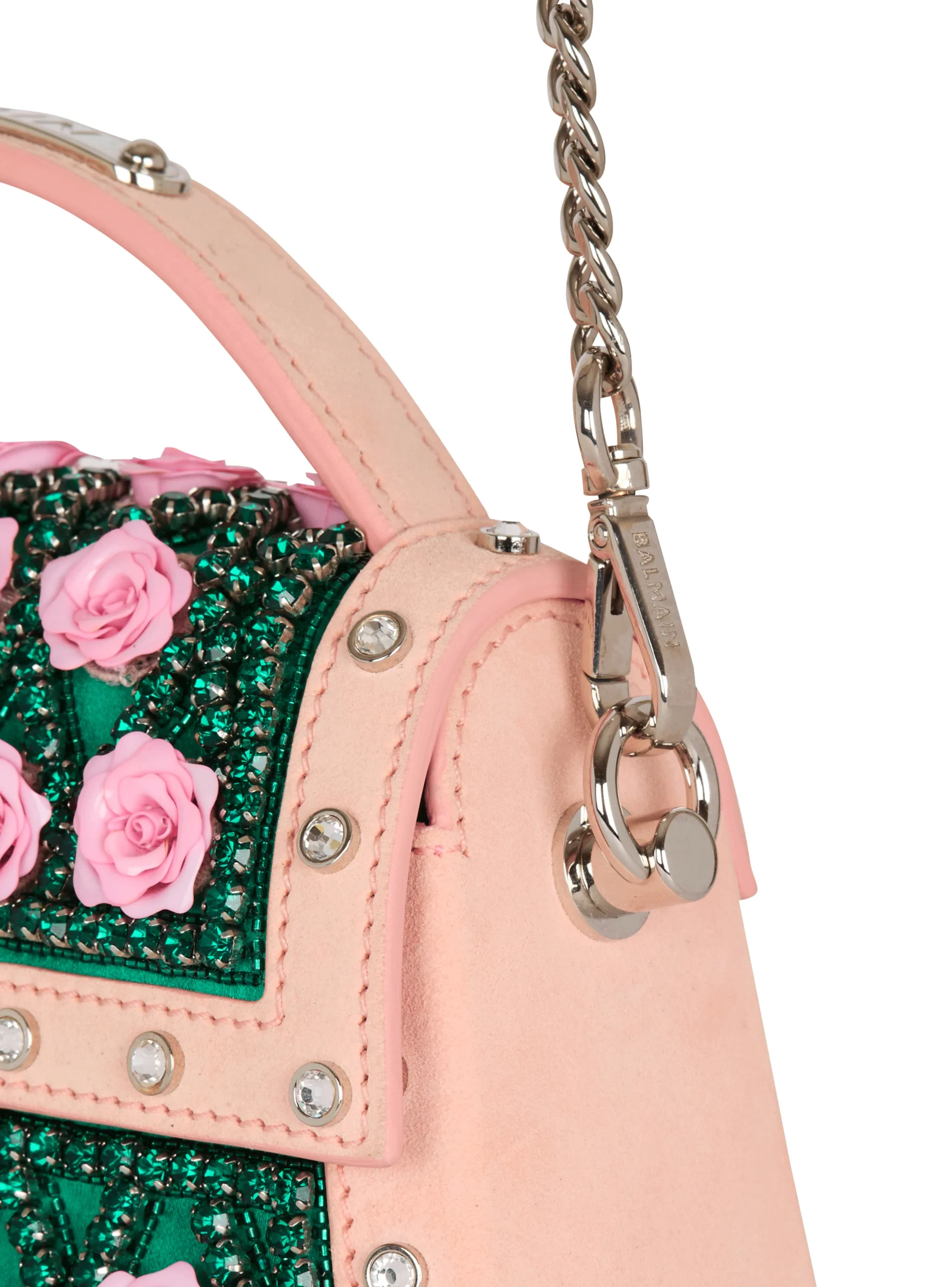 Balmain B-Buzz Dynasty Bag Embroidered With Grid And Roses