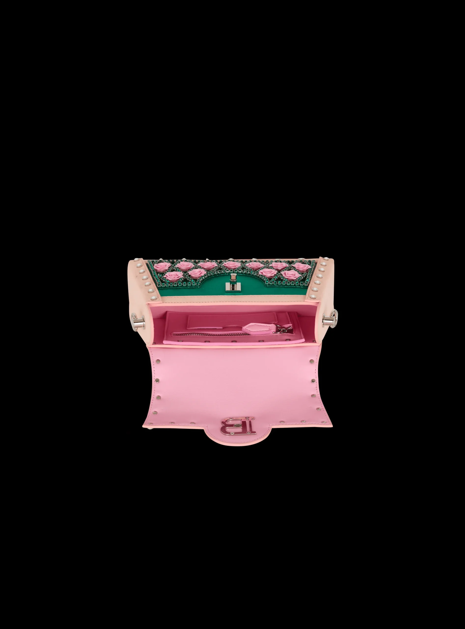 Balmain B-Buzz Dynasty Bag Embroidered With Grid And Roses