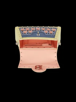 Women Balmain B-Buzz Dynasty Bag Embroidered With Grid And Roses