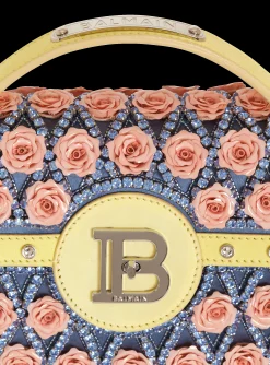 Women Balmain B-Buzz Dynasty Bag Embroidered With Grid And Roses