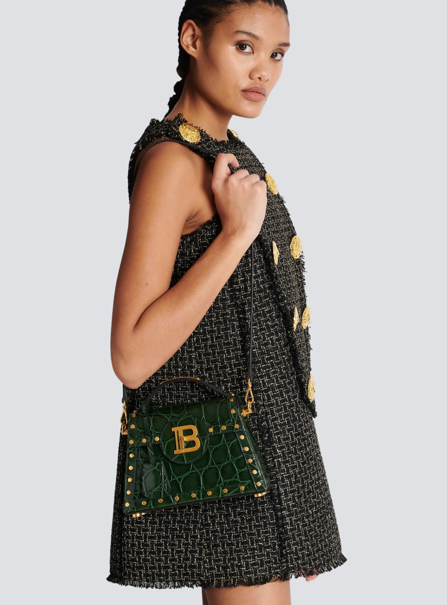 Women Balmain B-Buzz Dynasty Bag In Crocodile-print Leather