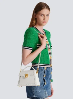 Women Balmain B-Buzz Dynasty Bag In Grid-embossed Calfskin