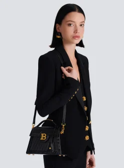 Women Balmain B-Buzz Dynasty Bag In Grid-embossed Calfskin