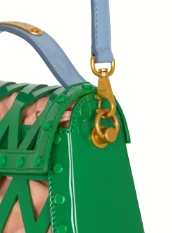 Women Balmain B-Buzz Dynasty Bag In Patent Leather With An Openwork Grid Motif