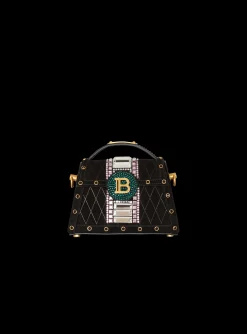 Women Balmain B-Buzz Dynasty Small Suede Bag With Embossed Grid Motif And Embroidery