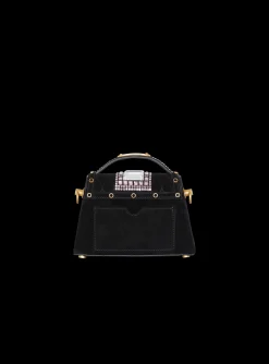 Women Balmain B-Buzz Dynasty Small Suede Bag With Embossed Grid Motif And Embroidery