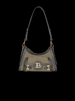 Women Balmain B-Buzz Hobo Bag In Leather And Canvas