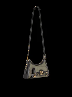 Women Balmain B-Buzz Hobo Bag In Leather And Canvas