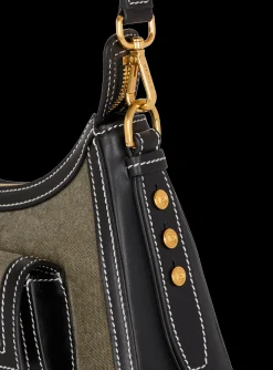 Women Balmain B-Buzz Hobo Bag In Leather And Canvas