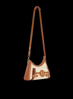 Balmain B-Buzz Hobo Bag In Leather And Canvas