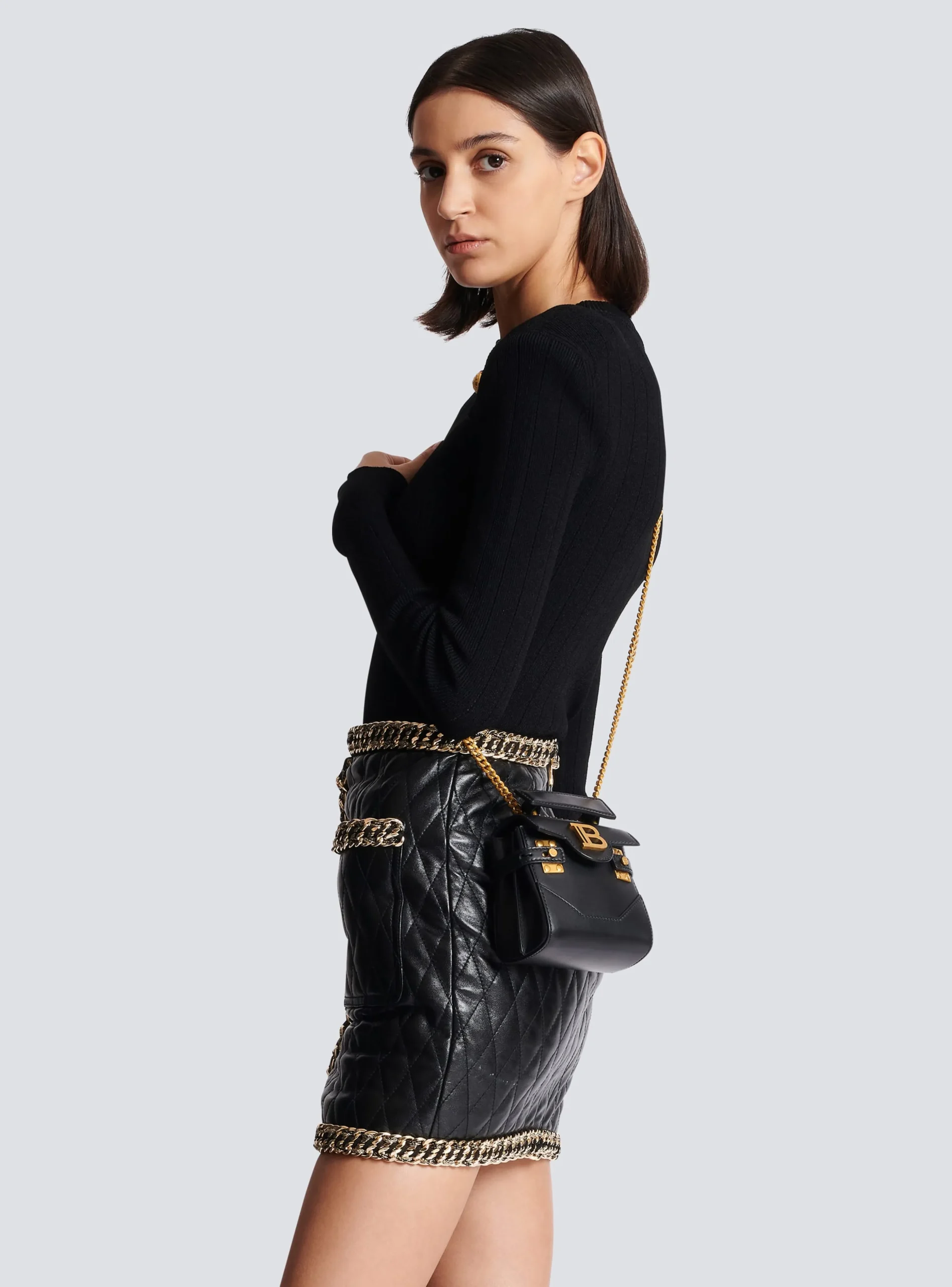 Women Balmain B-Buzz Mini 12 Leather Bag
