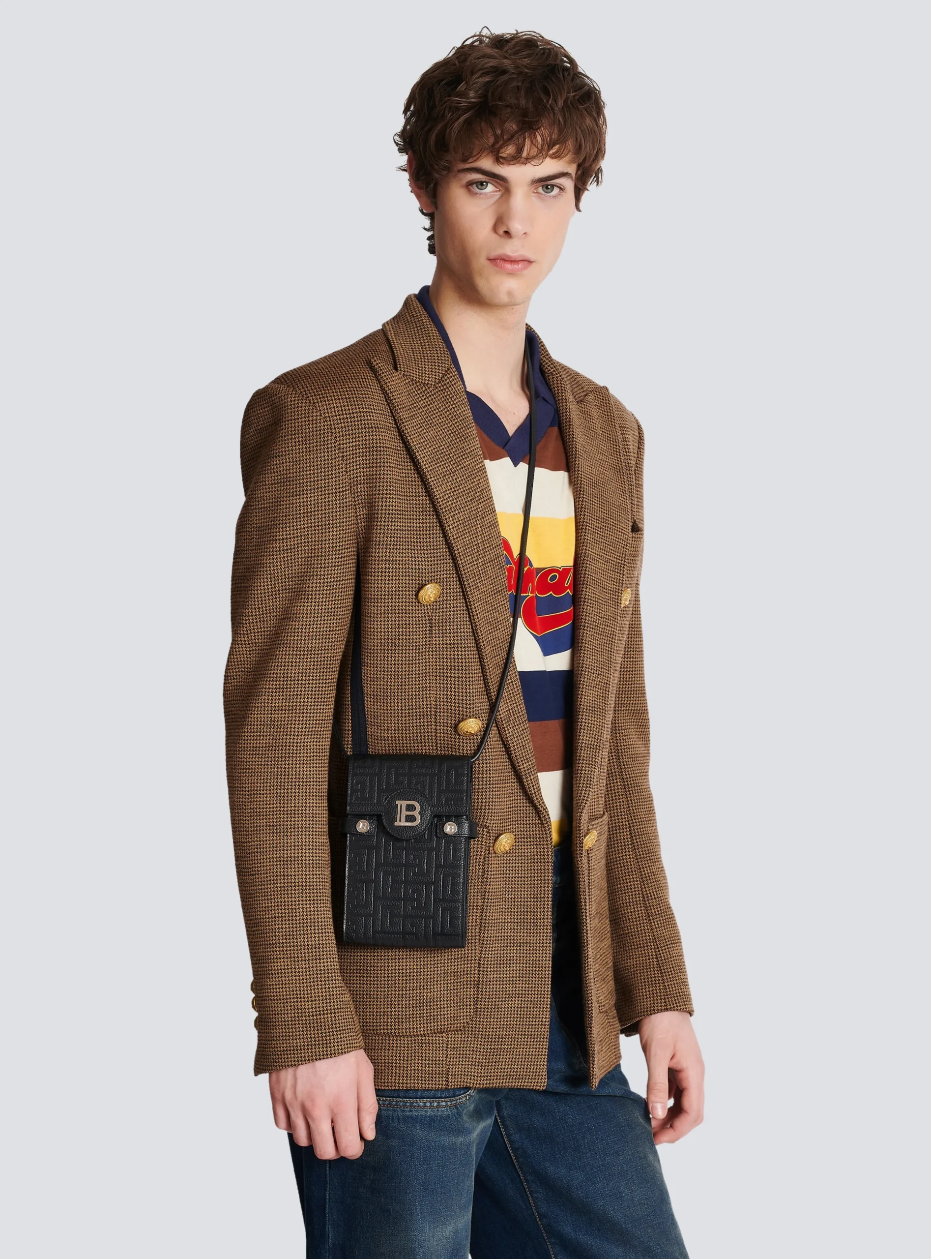 Balmain B-Buzz Monogrammed Canvas And Leather Smartphone Pouch