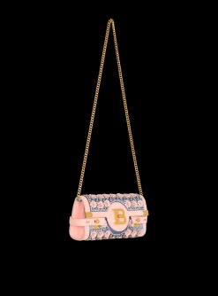 Women Balmain B-Buzz Pouch 23 Embroidered With Grid And Roses
