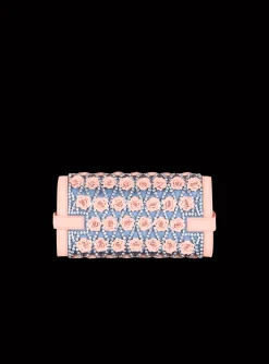 Women Balmain B-Buzz Pouch 23 Embroidered With Grid And Roses