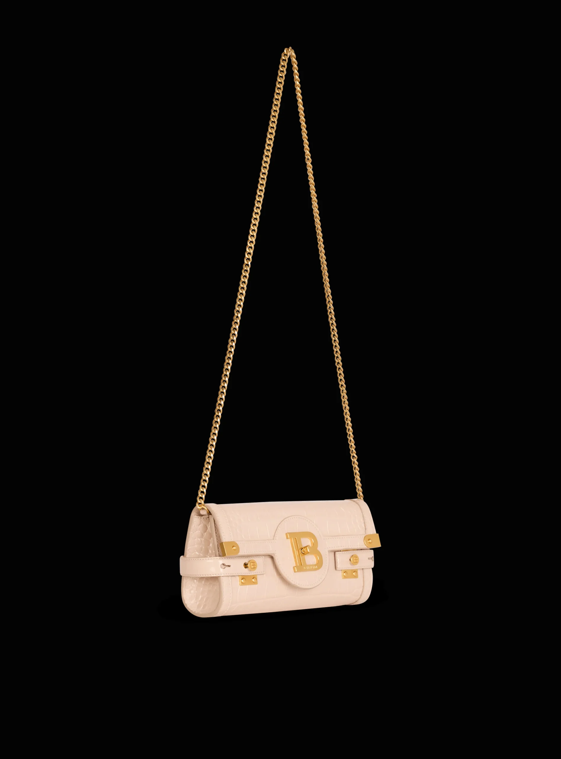 Balmain B-Buzz Pouch 23 In Crocodile-embossed Calfskin