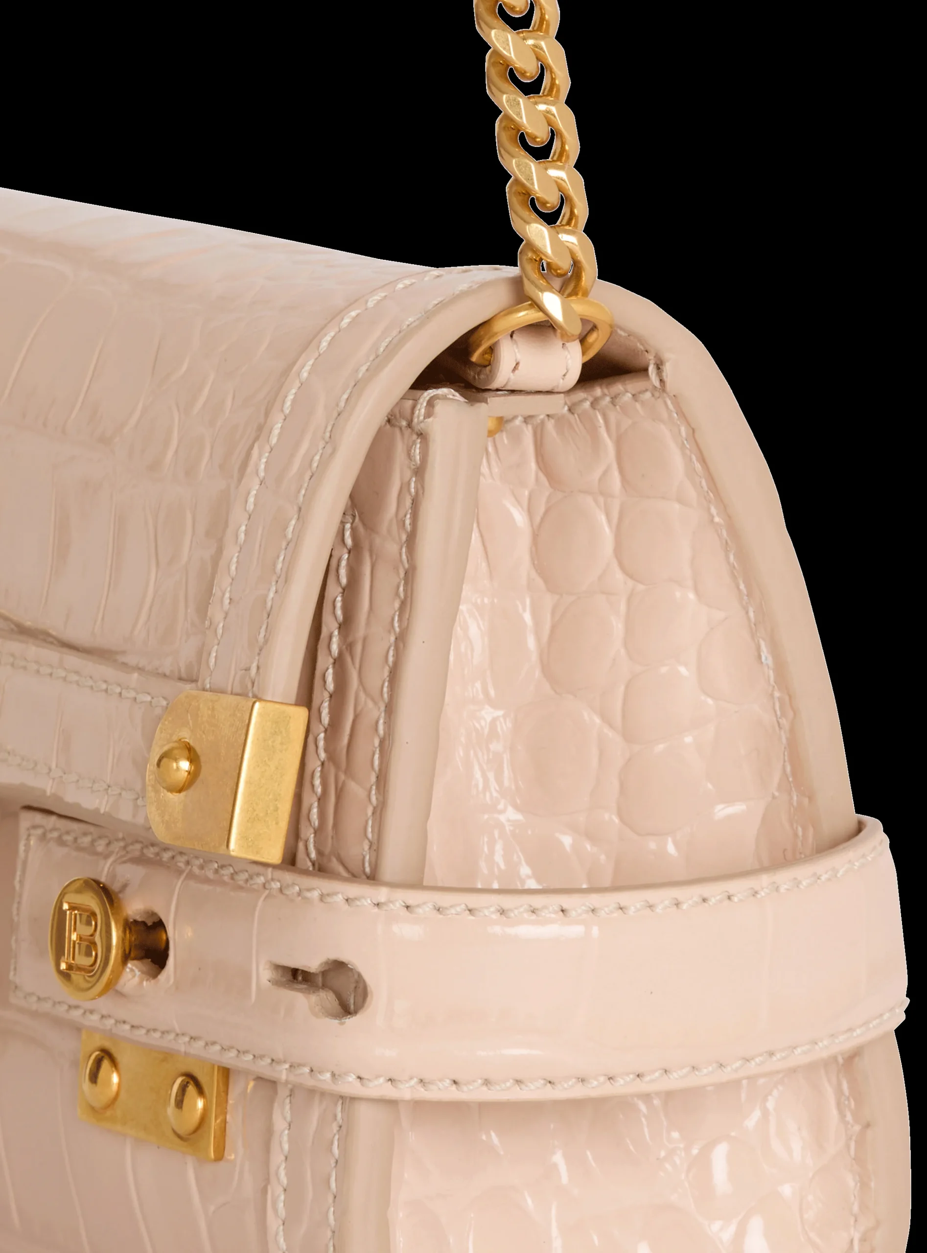Balmain B-Buzz Pouch 23 In Crocodile-embossed Calfskin