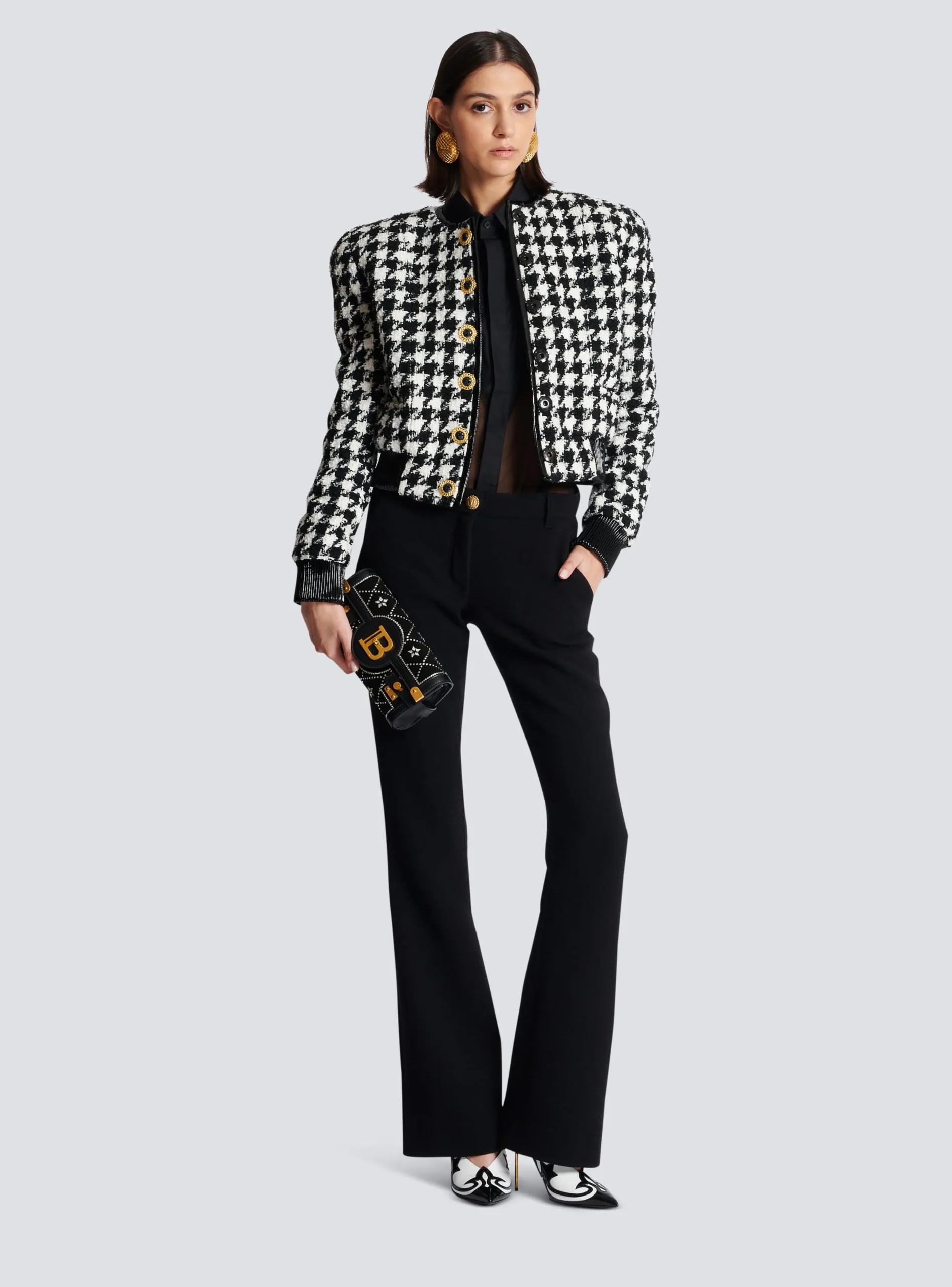 Women Balmain B-Buzz Pouch 23 Satin And Crystals Clutch