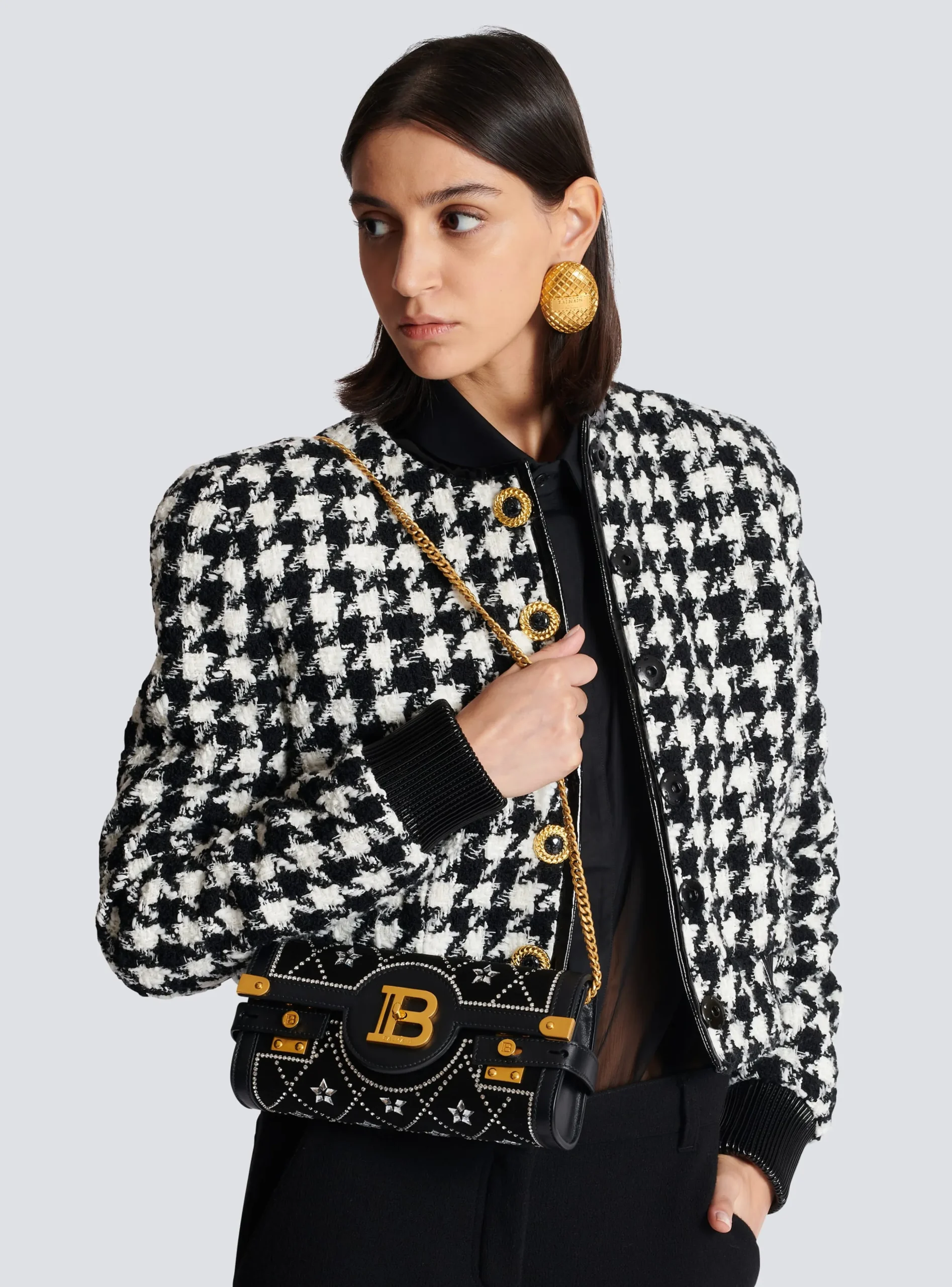 Women Balmain B-Buzz Pouch 23 Satin And Crystals Clutch