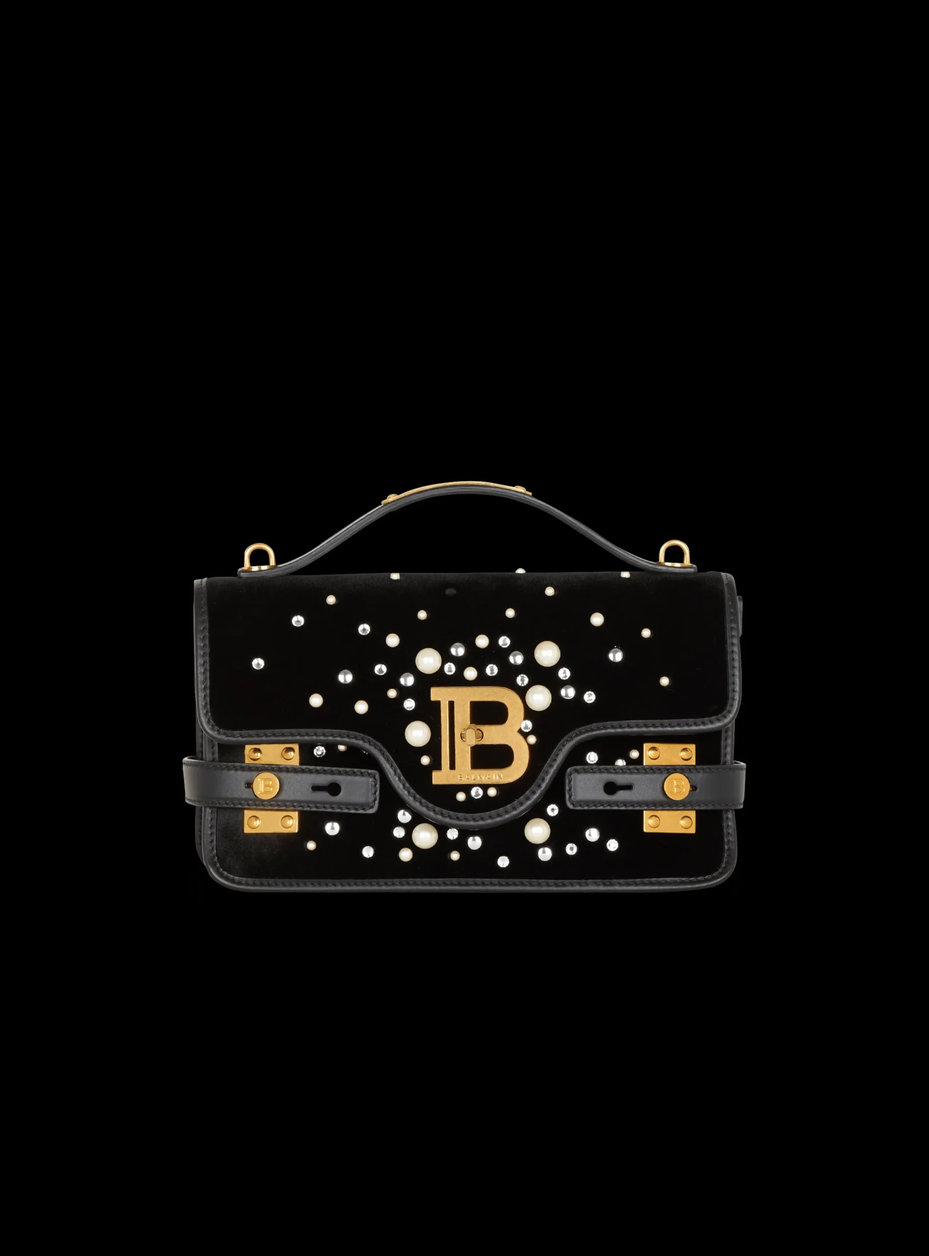 Women Balmain B-Buzz Shoulder 24 Bag In Embroidered Velvet