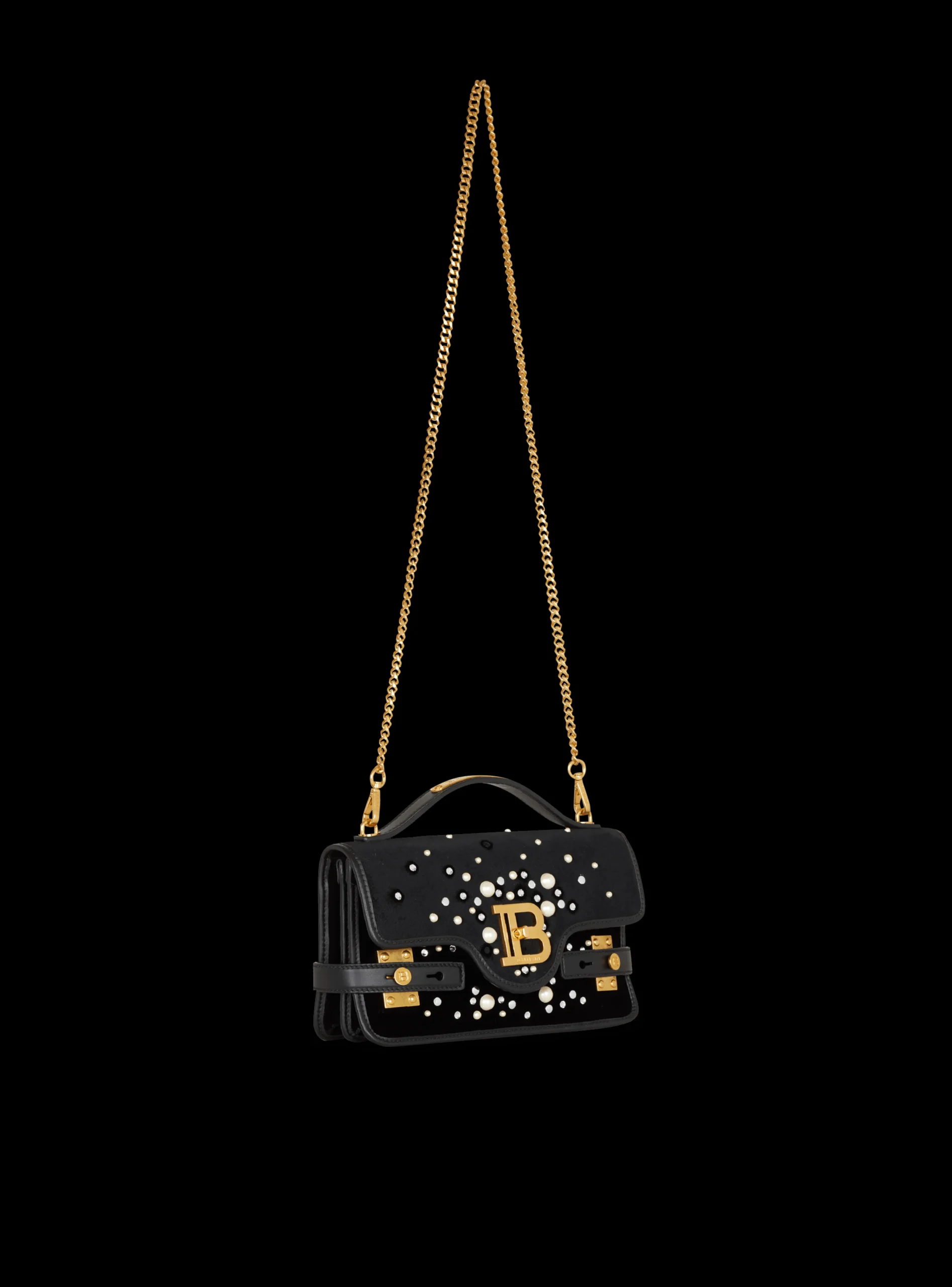 Women Balmain B-Buzz Shoulder 24 Bag In Embroidered Velvet