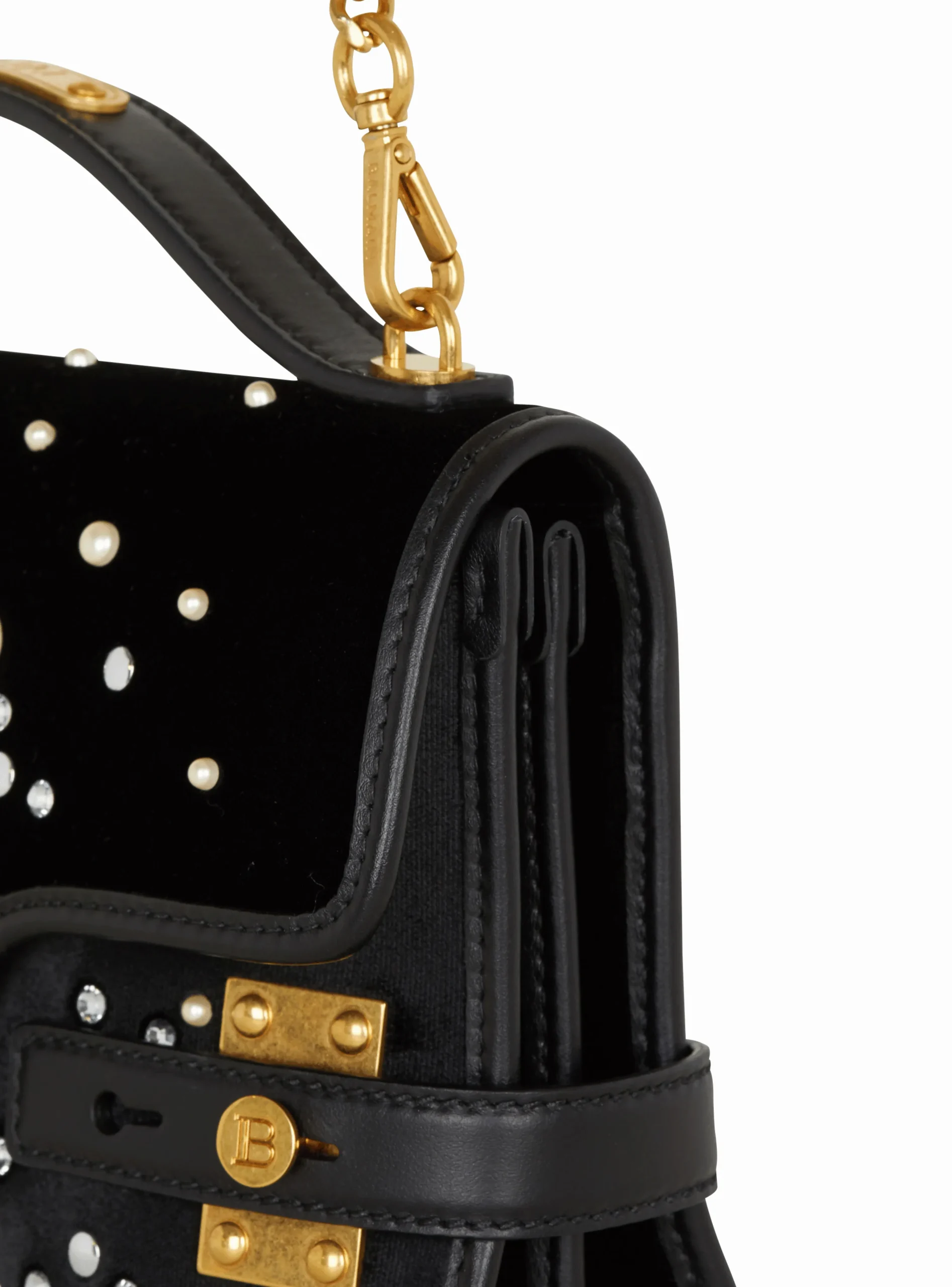 Women Balmain B-Buzz Shoulder 24 Bag In Embroidered Velvet