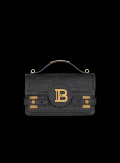 Women Balmain B-Buzz Shoulder 24 Bag In Grained PB Labyrinth Leather