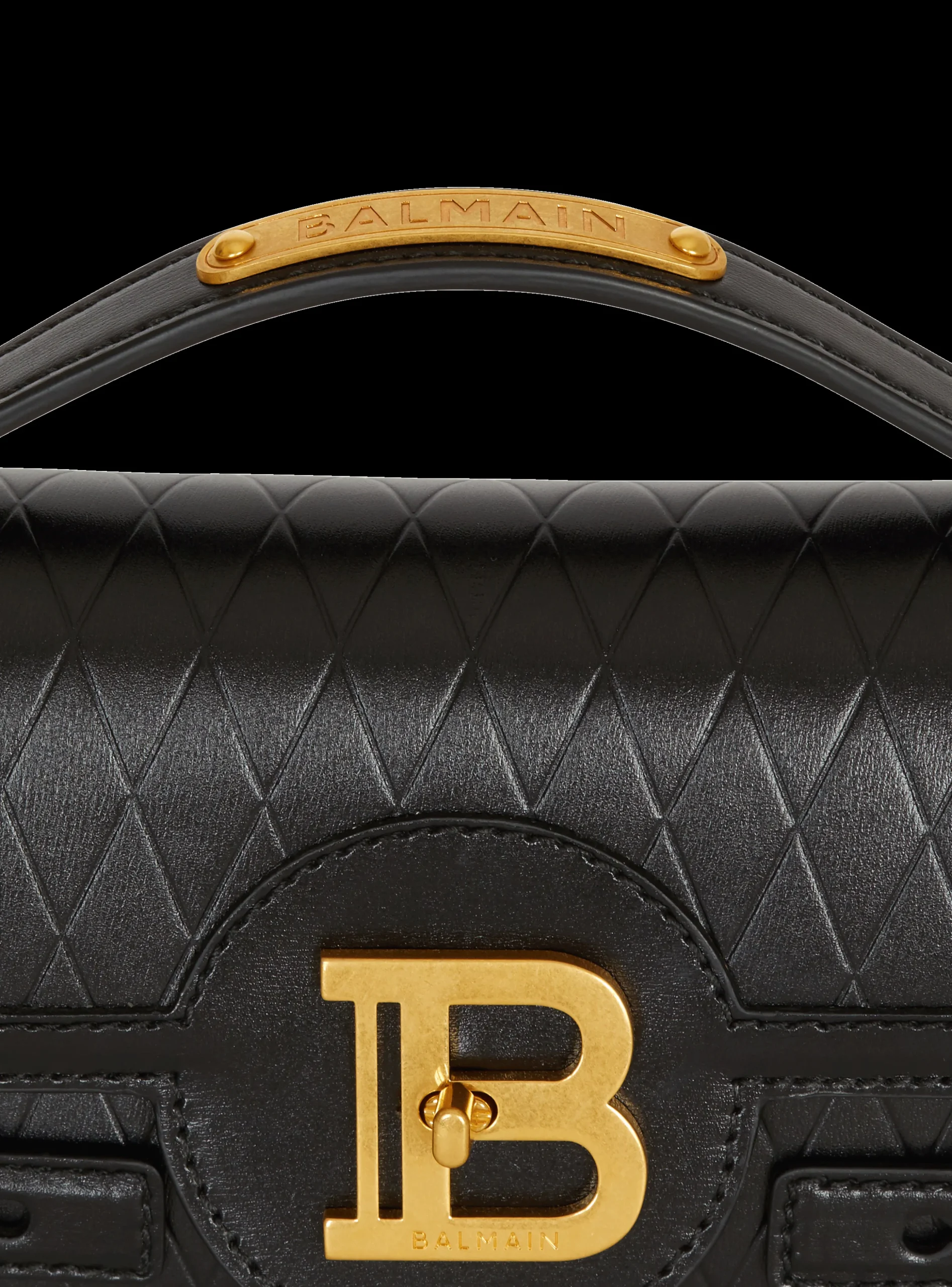 Women Balmain B-Buzz Shoulder 24 Bag In Grid-embossed Calfskin