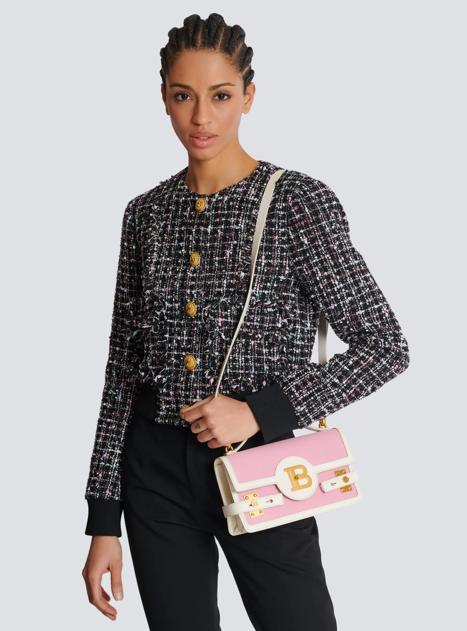 Women Balmain B-Buzz Shoulder 24 Canvas And Leather Bag