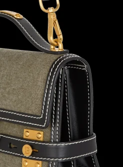 Balmain B-Buzz Shoulder 24 Leather And Canvas Bag