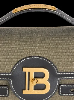 Balmain B-Buzz Shoulder 24 Leather And Canvas Bag