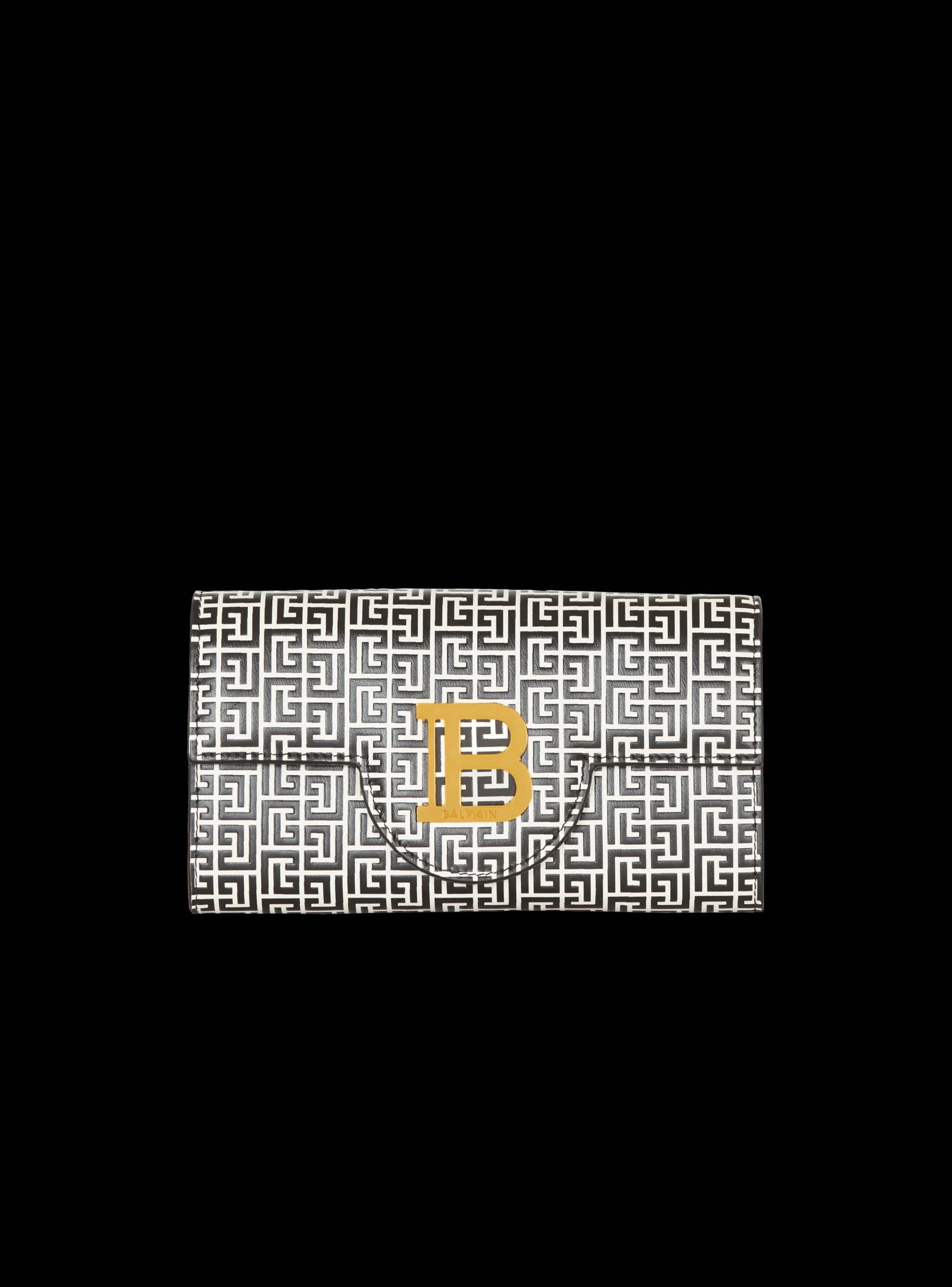 Women Balmain B-Buzz Wallet In Embossed Calfskin With A PB Labyrinth Monogram