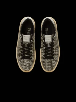Balmain B-Court Flip Trainers In Monogrammed PB Labyrinth Calfskin