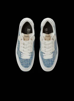 Balmain B-Court Flip Trainers In Monogrammed PB Labyrinth Denim
