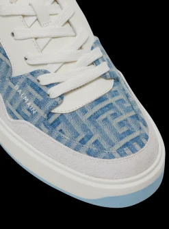 Balmain B-Court Flip Trainers In Monogrammed PB Labyrinth Denim