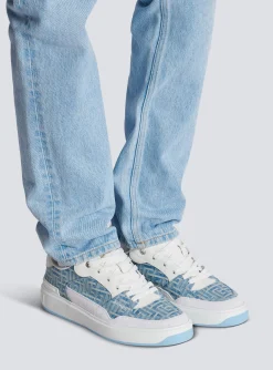 Balmain B-Court Flip Trainers In Monogrammed PB Labyrinth Denim