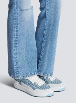 Women Balmain B-Court Flip Trainers In Monogrammed PB Labyrinth Denim