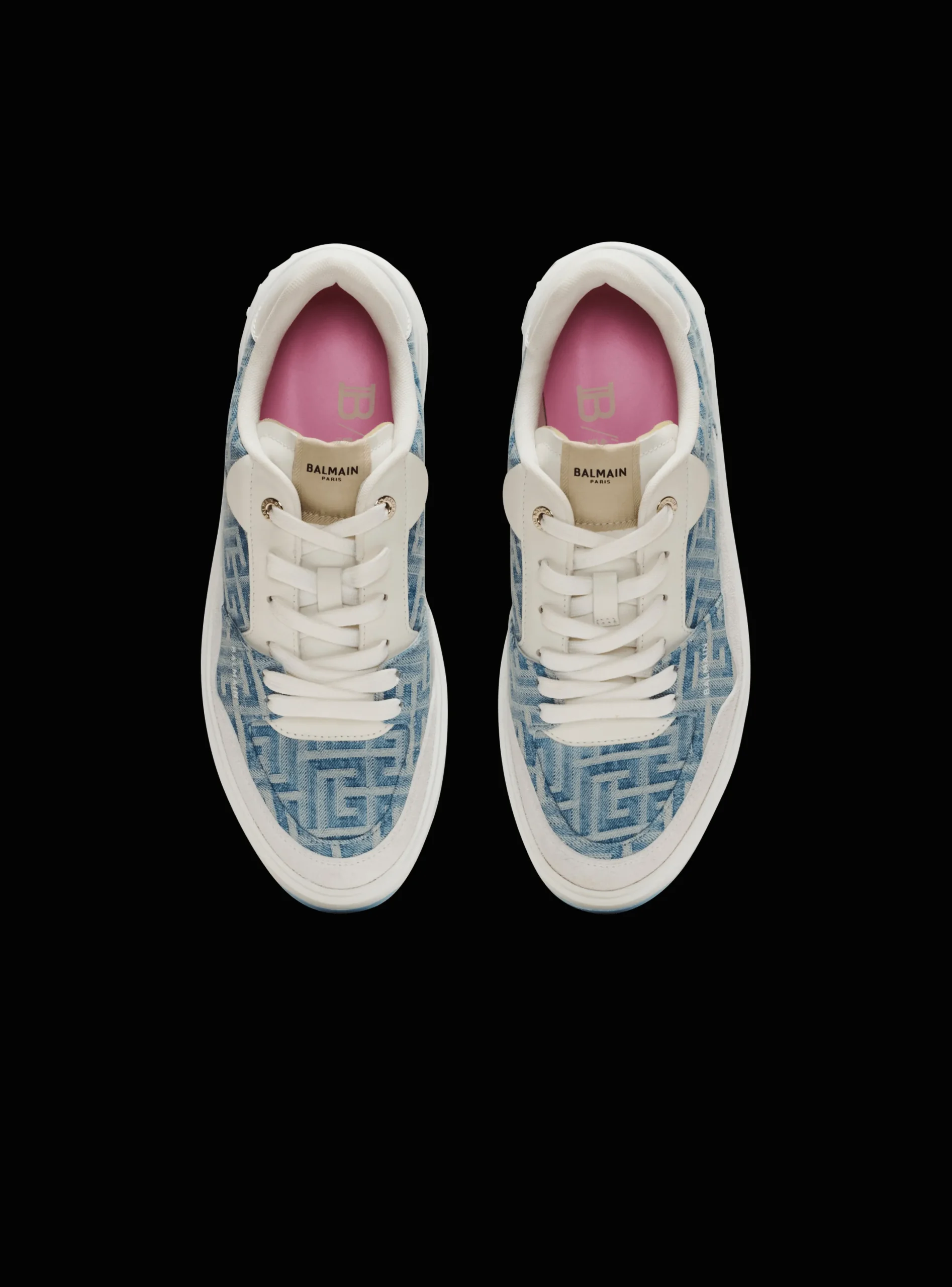 Women Balmain B-Court Flip Trainers In Monogrammed PB Labyrinth Denim