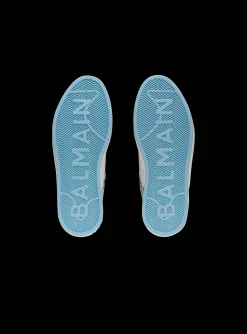 Women Balmain B-Court Flip Trainers In Monogrammed PB Labyrinth Denim