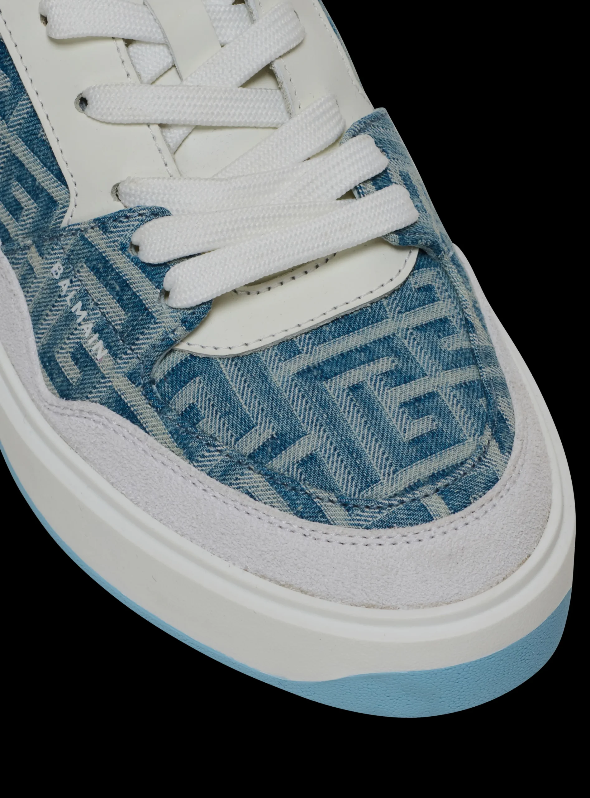Women Balmain B-Court Flip Trainers In Monogrammed PB Labyrinth Denim
