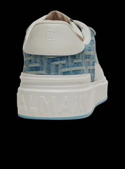 Women Balmain B-Court Flip Trainers In Monogrammed PB Labyrinth Denim