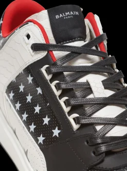 Balmain B-Court Mid Top Star Print Leather Trainers