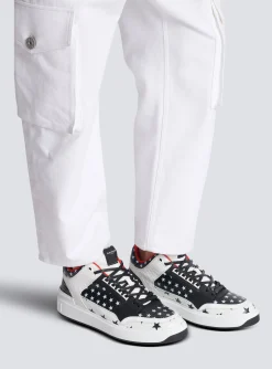 Balmain B-Court Mid Top Star Print Leather Trainers