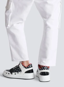 Balmain B-Court Mid Top Star Print Leather Trainers