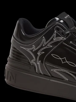 Balmain B-Court Mid Top Western Glazed Leather Trainers