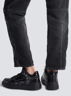 Balmain B-Court Mid Top Western Glazed Leather Trainers