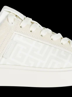 Women Balmain B-Court Monogrammed Nylon And Leather Trainers